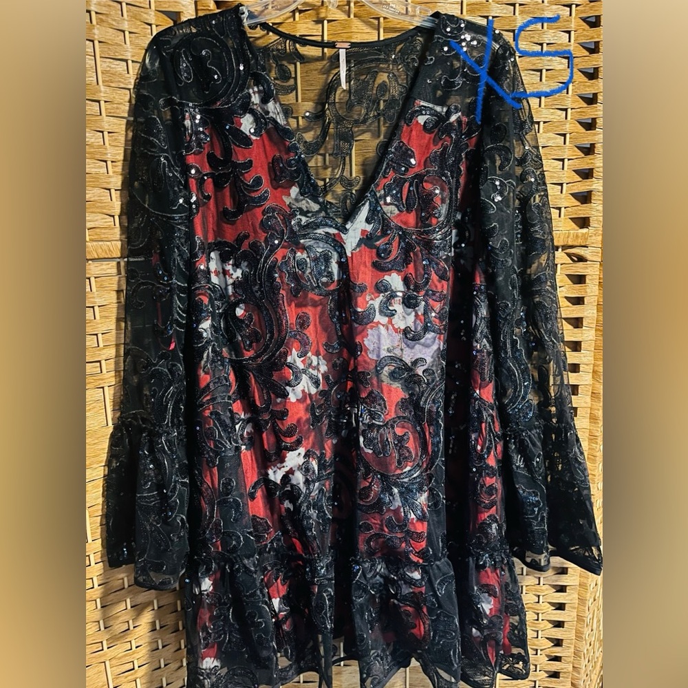 Free People Black and Red Mini Dress